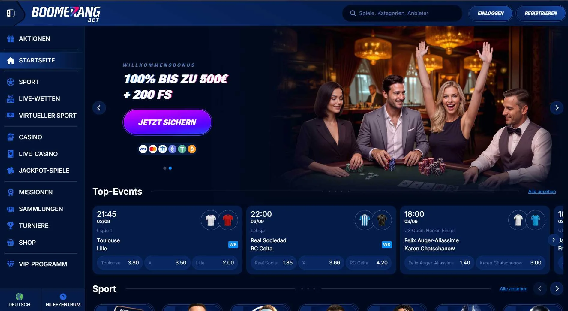 Boomerang Bet Casino Screen