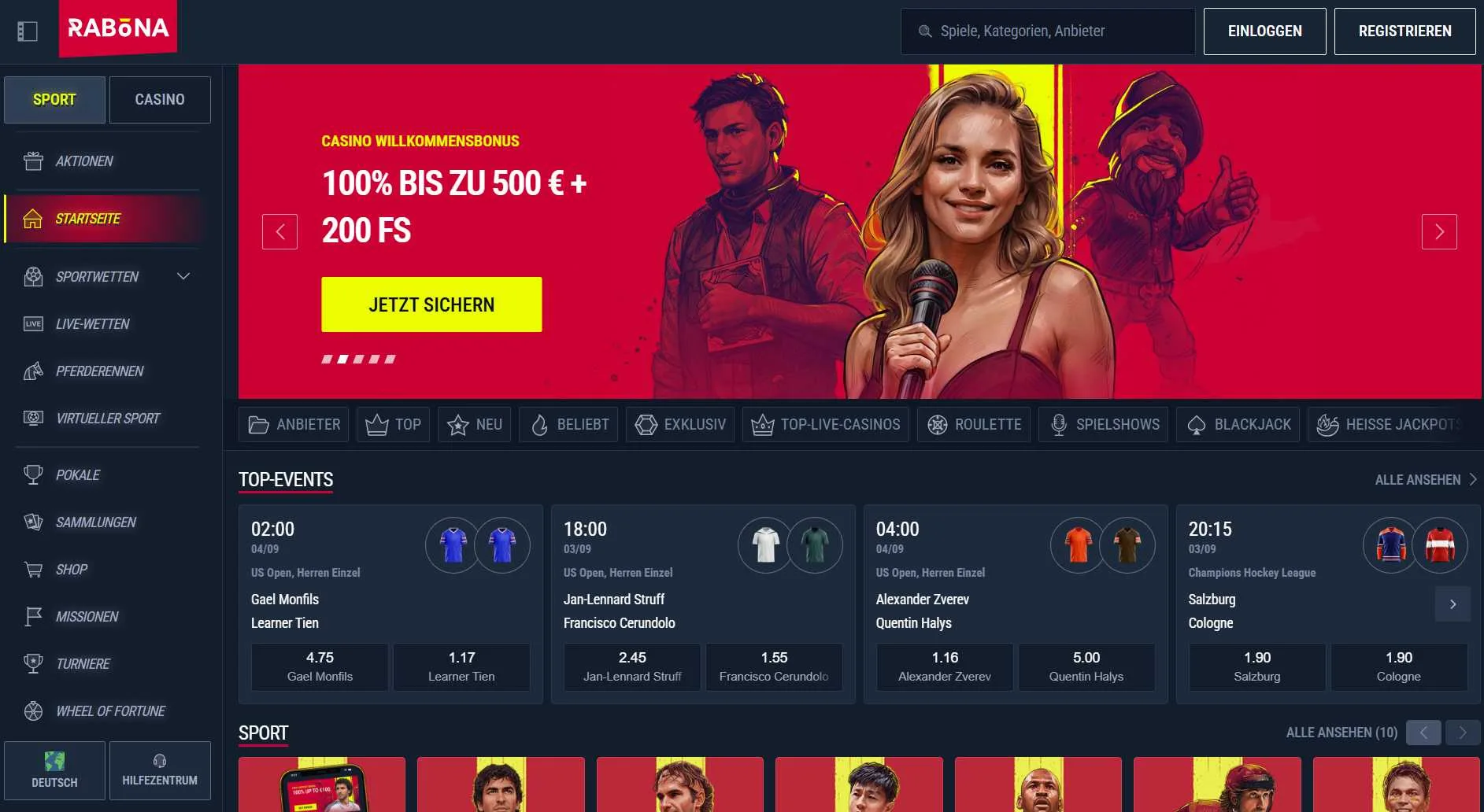 Rabona Casino Screen